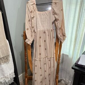 Amazon Beige Floral Long Sleeve Dress